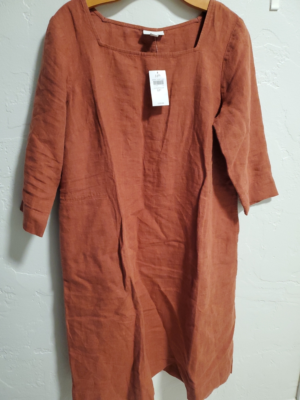 J. Jill Terracotta Linen Square-Neck Shift Dress